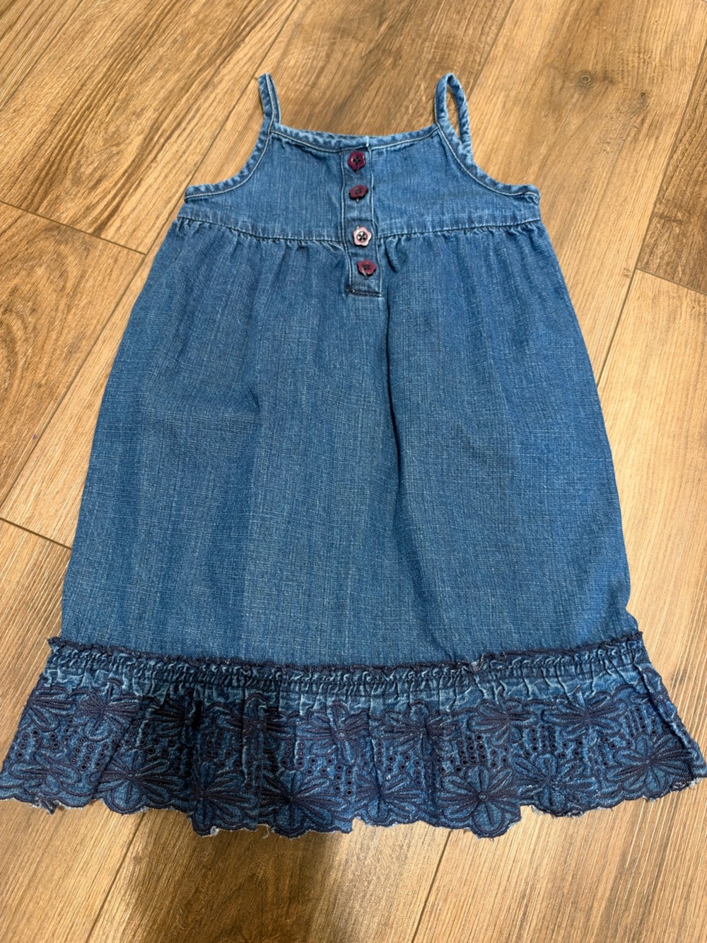 greendog Denim Sundress with Embroidered Lace Hem